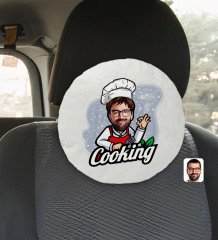 Kişiye Özel Erkek Chef Karikatürlü Yuvarlak Araç Koltuk Yastığı-14