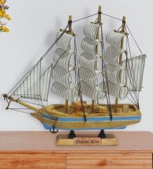 Kişiye Özel Ahşap El Yapımı Yelkenli Gemi 26cm ve Çapa Tasarımlı Kupa Hediye Seti-1