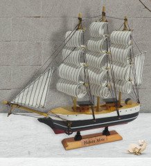 Kişiye Özel Ahşap El Yapımı Yelkenli Gemi 26cm ve Çapa Tasarımlı Kupa Hediye Seti-1