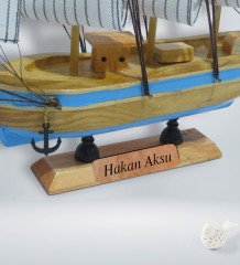 Kişiye Özel Ahşap El Yapımı Yelkenli Gemi 26cm ve Çapa Tasarımlı Kupa Hediye Seti-1