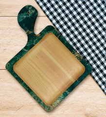 BK Gift Mermer Tasarımlı Kare Şeklinde Doğal Ahşap Servis ve Sunum Tabağı Model 10