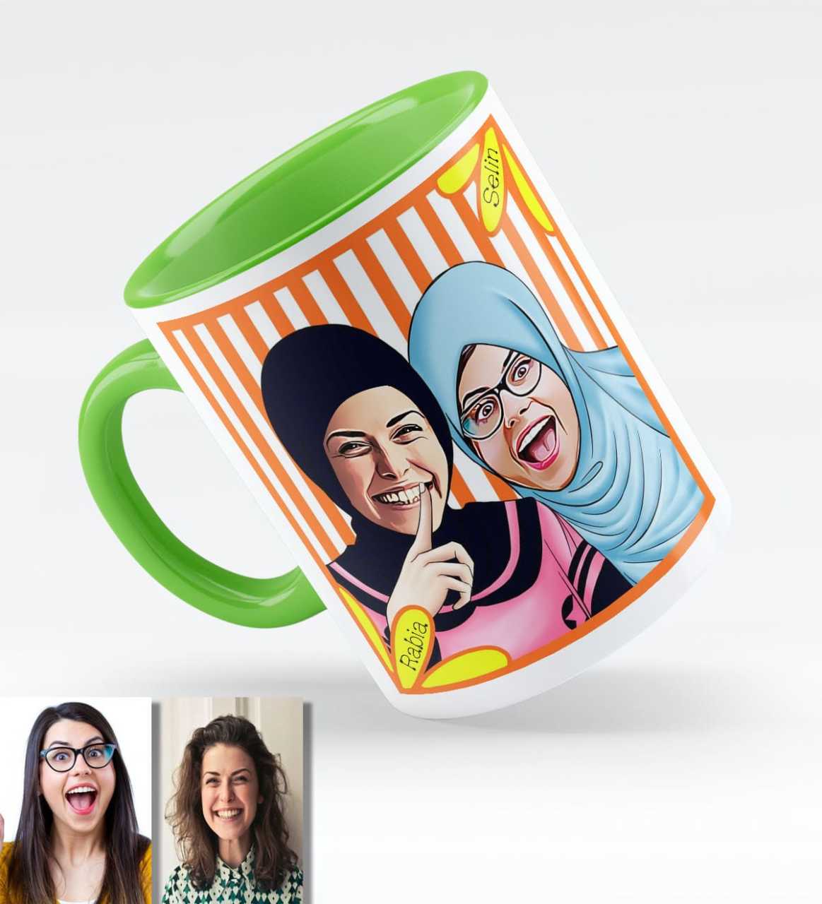 Kişiye Özel Türbanlı Karikatürlü Yeşil Kupa Bardak 37y741