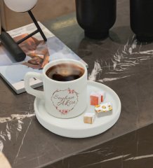 Kişiye Özel Sunum Tabaklı Çiçek Tasarımlı Türk Kahvesi Fincanı Model 5