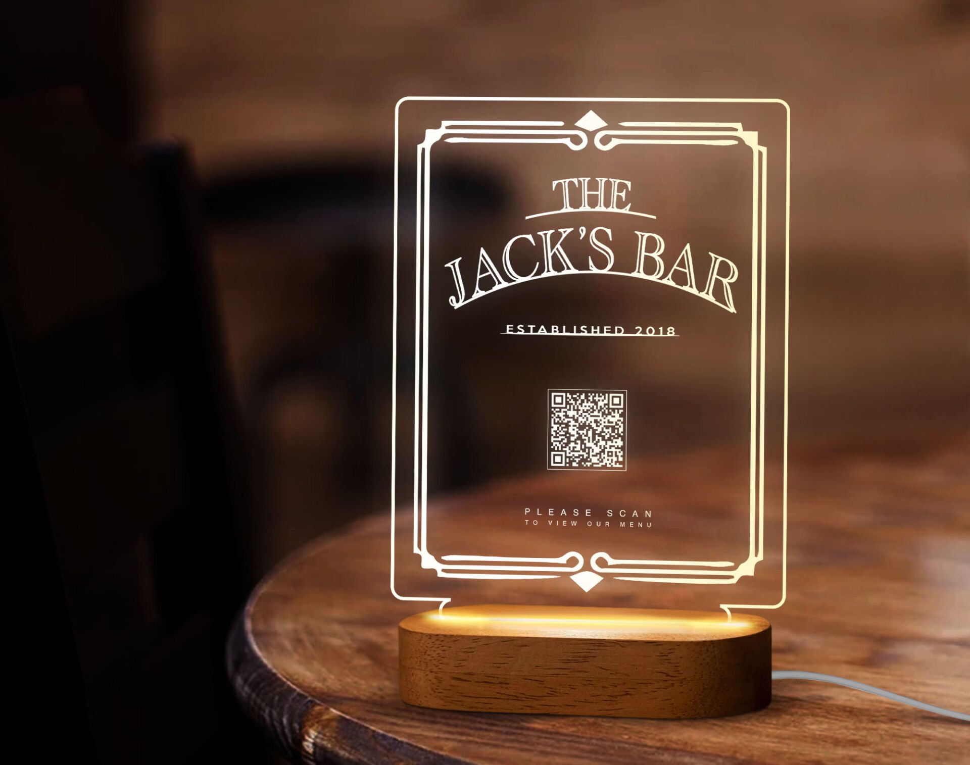 BK Gift Restoran & Cafe & Barlara Özel Led Lamba QR Kod Menü, Işıklı QR Menü, QR Kodlu Masa Dekoru, Işıklı Pleksi Biblo-3