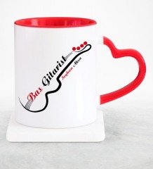 Kişiye Özel Mesleki Bas Gitarist Kırmızı Kalpli Kupa Bardak - 2