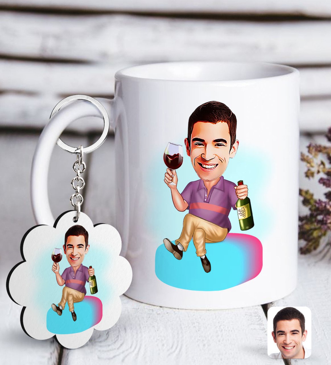 Kişiye Özel Erkek Karikatürlü Beyaz Kupa ve Anahtarlık Hediye Seti-2