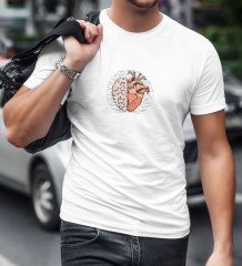 BK Gift Beyin ve Kalp Tasarımlı Beyaz T-Shirt-1