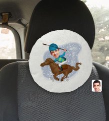 Kişiye Özel Erkek Jokey Karikatürlü Yuvarlak Araç Koltuk Yastığı-1