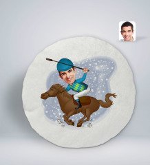 Kişiye Özel Erkek Jokey Karikatürlü Yuvarlak Araç Koltuk Yastığı-1