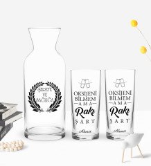 Kişiye Özel Renkli Baskılı Oksijeni Bilmem Tasarımlı İkili Rakı Bardağı ve Karaf Hediye Seti-1