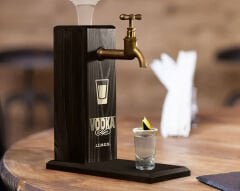 BK Gift Aynalı Altın Kabartma Musluklu Doğal Siyah(Ebony) Ahşap Vodka Standı, Home Bar, İçecek Dispenseri, Ahşap İçecek Çeşmesi-4