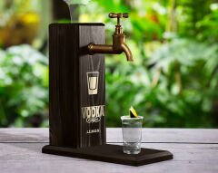 BK Gift Aynalı Altın Kabartma Musluklu Doğal Siyah(Ebony) Ahşap Vodka Standı, Home Bar, İçecek Dispenseri, Ahşap İçecek Çeşmesi-4