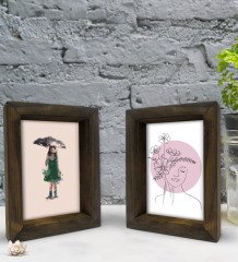 Bk Gift Dekoratif 2'li Doğal Masif Ahşap Çerçeve 15x20cm-44
