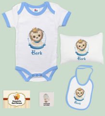 BK Kids Kişiye Özel İsimli 5 Parça Mavi Bebek Body Zıbın Yastık Hediye Seti, Yeni Doğan Bebek Giyim Hediyesi-2