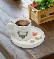 Kişiye Özel Sunum Tabaklı Çiçek Tasarımlı Türk Kahvesi Fincanı Model 7