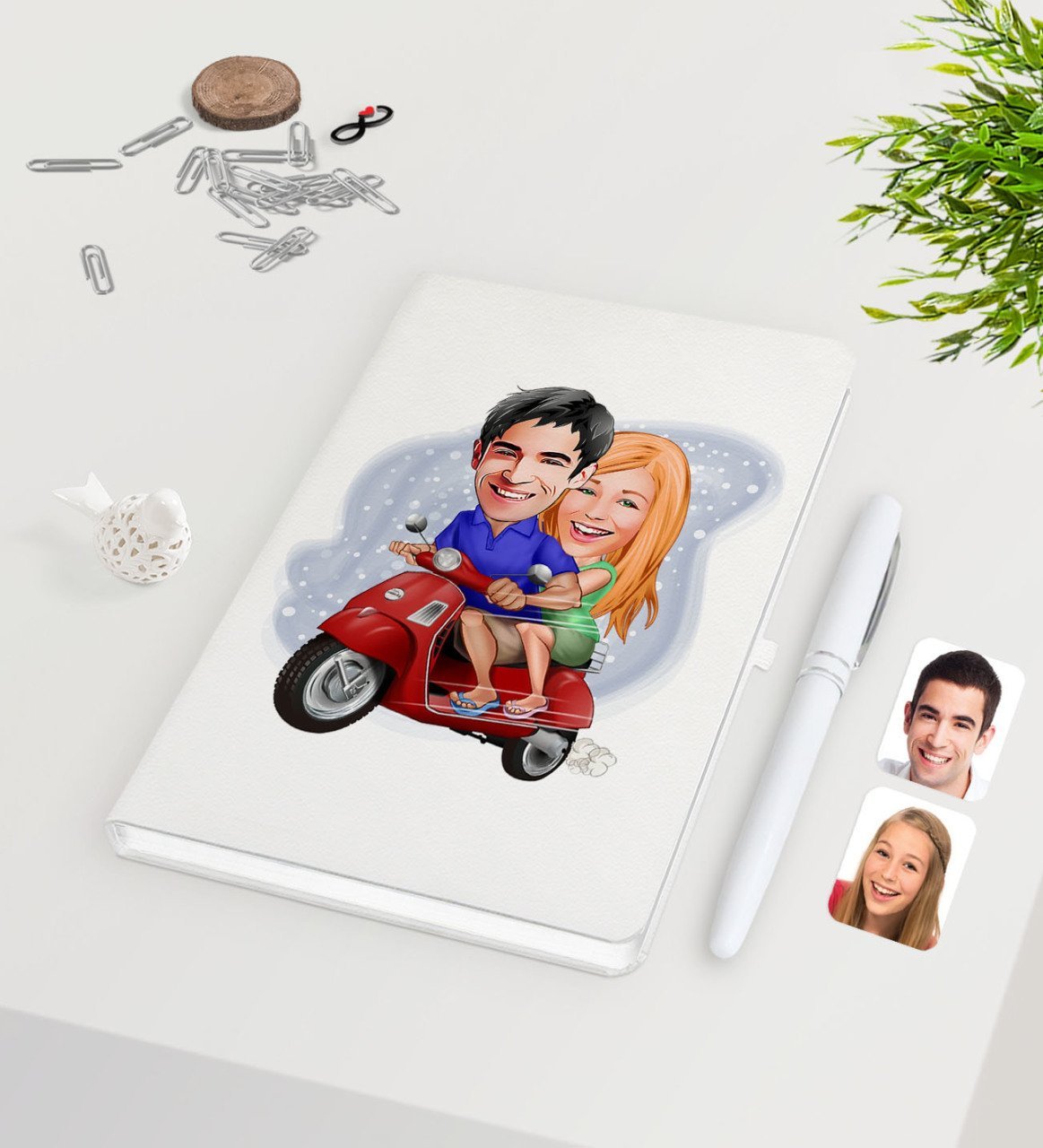 Kişiye Özel Sevgililer Karikatürlü Beyaz Defter Kalem Seti-10