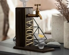 BK Gift Aynalı Altın Kabartma Musluklu Doğal Siyah(Ebony) Ahşap Vodka Standı, Home Bar, İçecek Dispenseri, Ahşap İçecek Çeşmesi-5