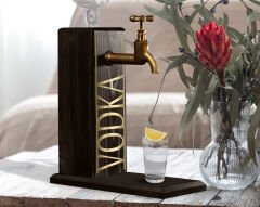 BK Gift Aynalı Altın Kabartma Musluklu Doğal Siyah(Ebony) Ahşap Vodka Standı, Home Bar, İçecek Dispenseri, Ahşap İçecek Çeşmesi-5