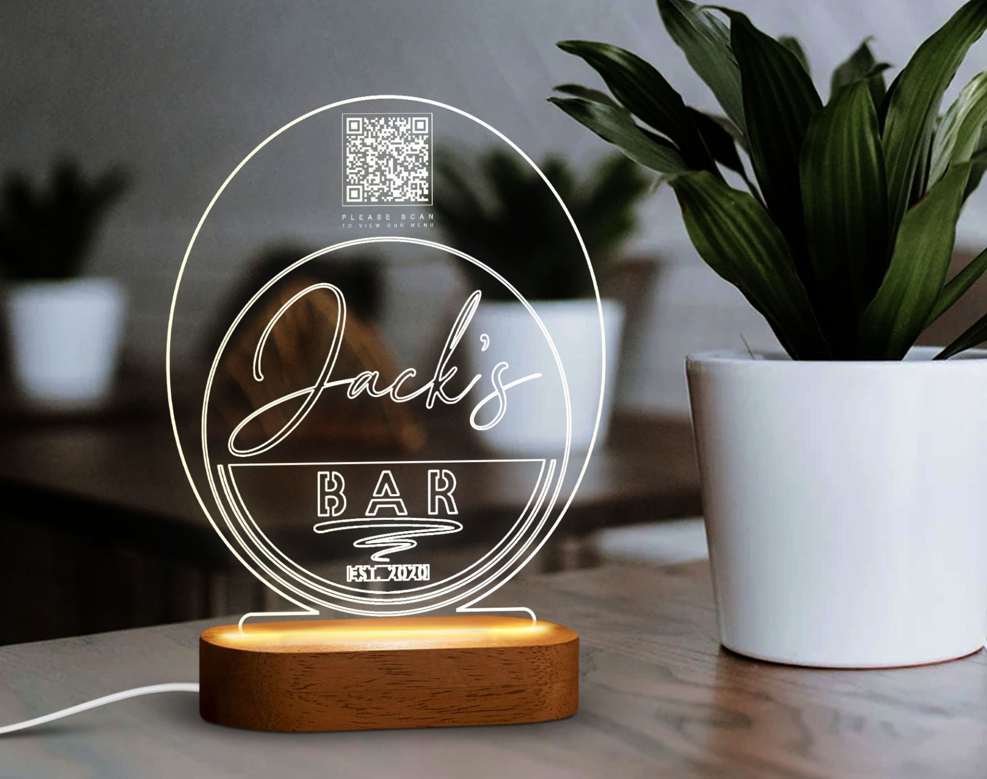 BK Gift Restoran & Cafe & Barlara Özel Led Lamba QR Kod Menü, Işıklı QR Menü, QR Kodlu Masa Dekoru, Işıklı Pleksi Biblo-5