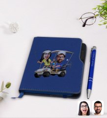Kişiye Özel Sevgililer Karikatürlü Lacivert Termo Deri Defter Kalem Seti-96