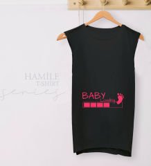 BK Gift Baby Loading Tasarımlı Siyah Sıfır Kol Hamile Tişört-1, Hamile Giyim, Eşe Hediye
