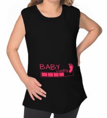 BK Gift Baby Loading Tasarımlı Siyah Sıfır Kol Hamile Tişört-1, Hamile Giyim, Eşe Hediye