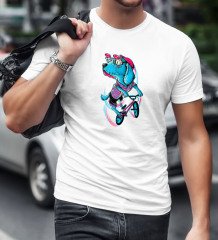 BK Gift Bisikletçi Köpek Tasarımlı Beyaz T-Shirt-1