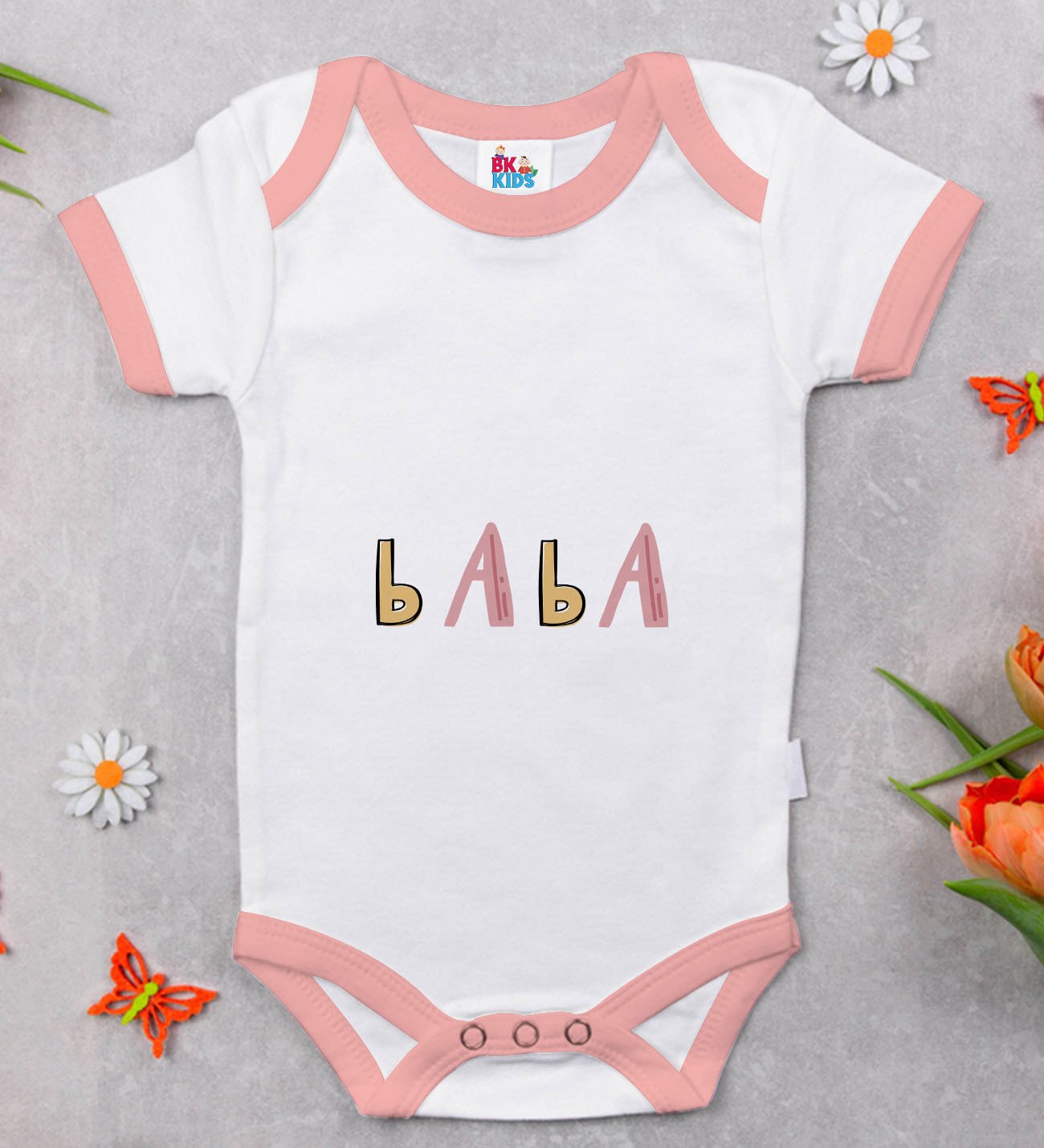 BK Kids Baba Tasarımlı Pembe Bebek Body Zıbın-1