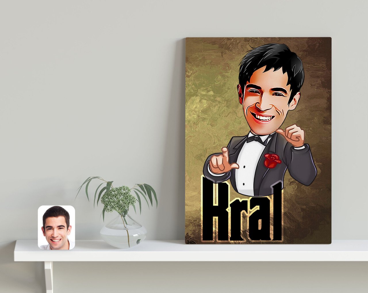 Kişiye Özel Kral Karikatürlü Kanvas Tablo 30x50cm-2