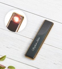 Kişiye Özel İsimli Usb Şarjlı Siyah Metal Elektrikli Çakmak