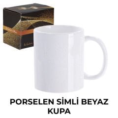 Sublimasyon Porselen Simli Beyaz Kupa - Kutulu