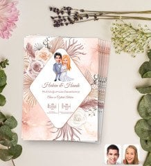 Kişiye Özel Karikatürlü Düğün Davetiyesi Model 8 (100Adet)