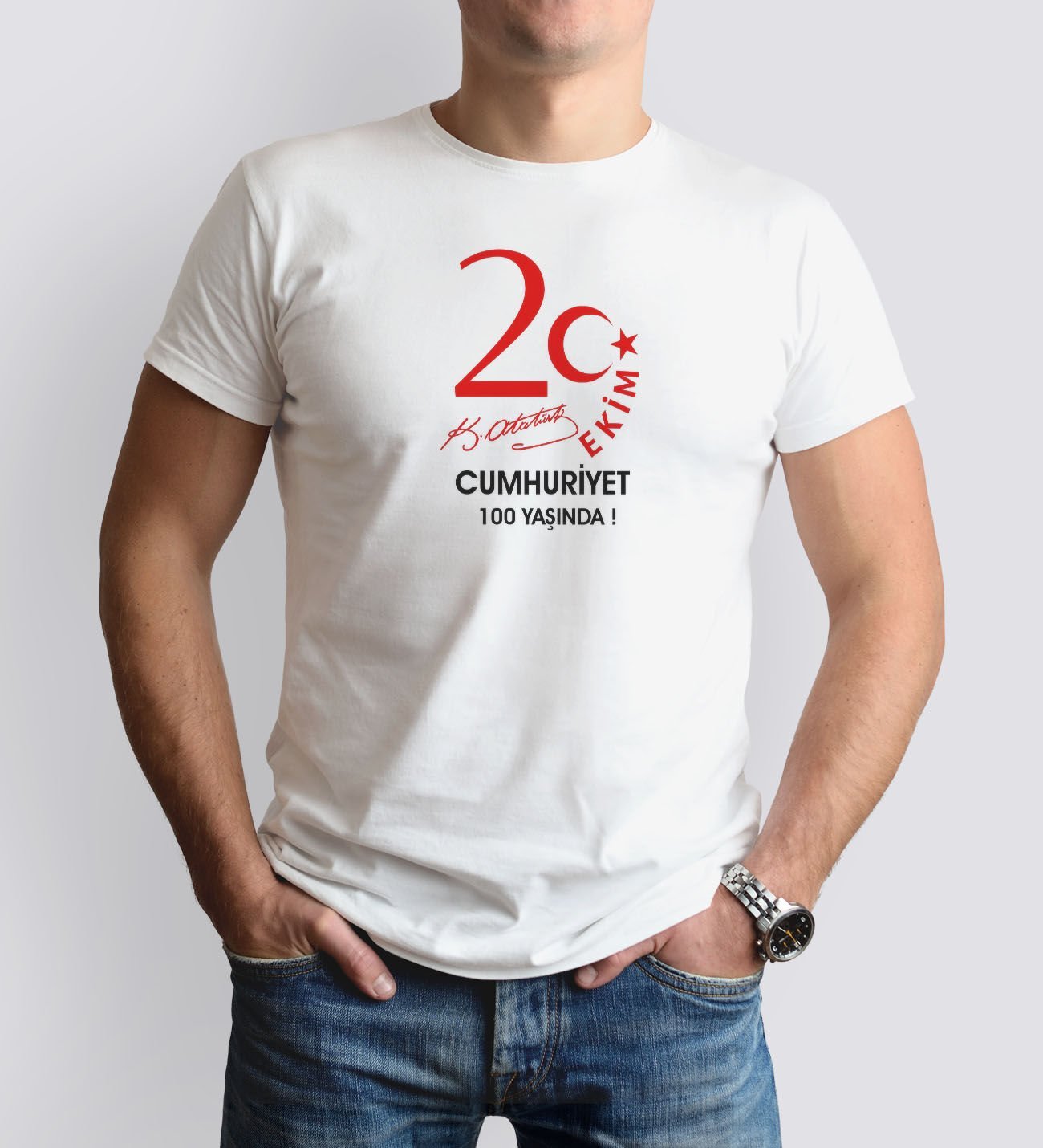 BK Gift 29 Ekim Tasarımlı Erkek Beyaz T-shirt-3, Arkadaşa Hediye, 29 Ekim Hediyesi Hediyesi, Trend Tişört, 100.Yıl Hediyesi