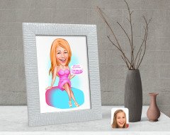 Kişiye Özel Kadın Doğum Günü Karikatürlü Dekoratif Çerçeve-2
