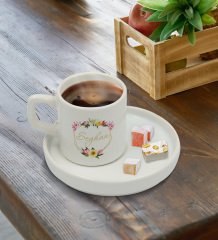 Kişiye Özel Sunum Tabaklı Çiçek Tasarımlı Türk Kahvesi Fincanı Model 9