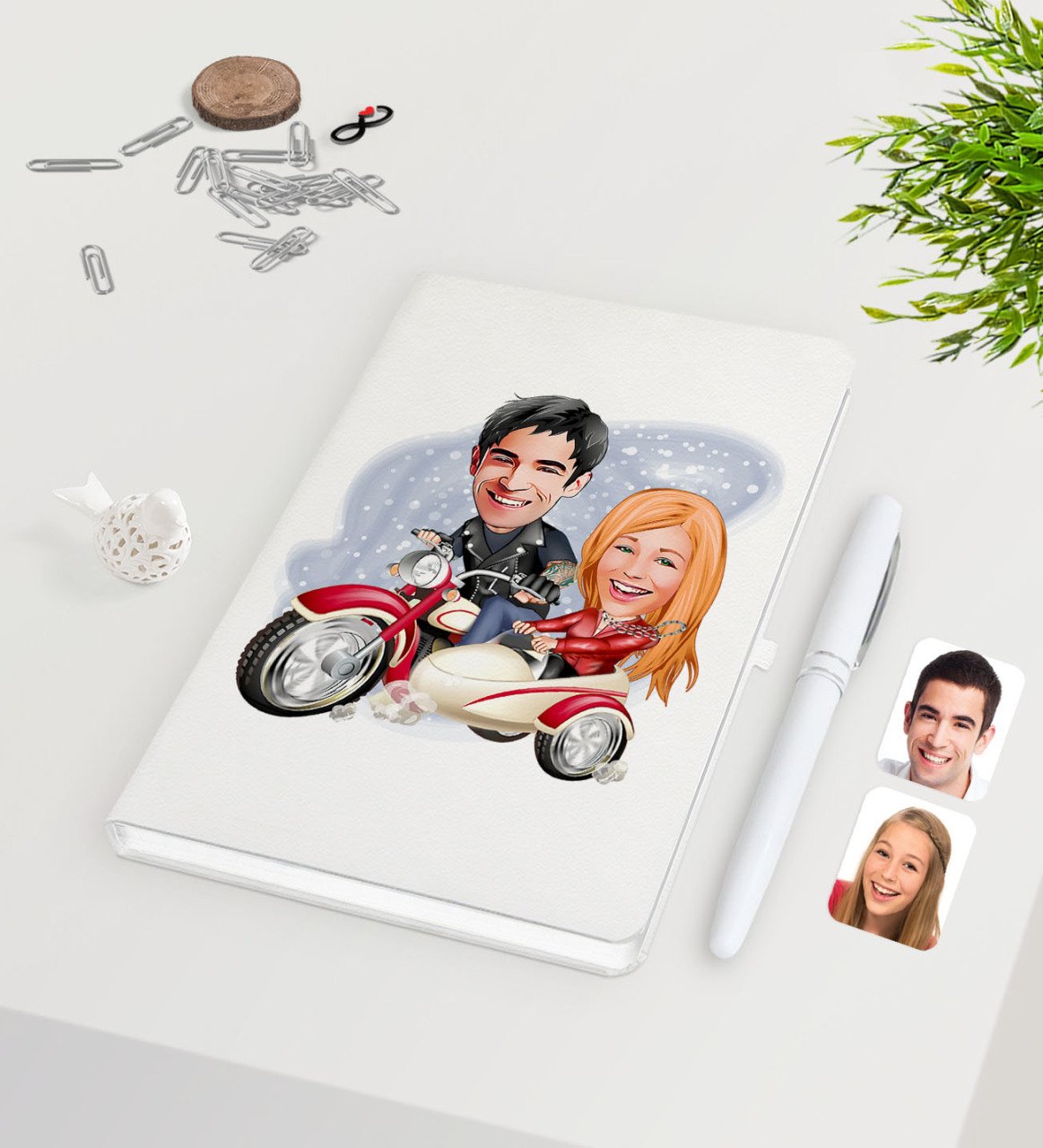 Kişiye Özel Sevgililer Karikatürlü Beyaz Defter Kalem Seti-12
