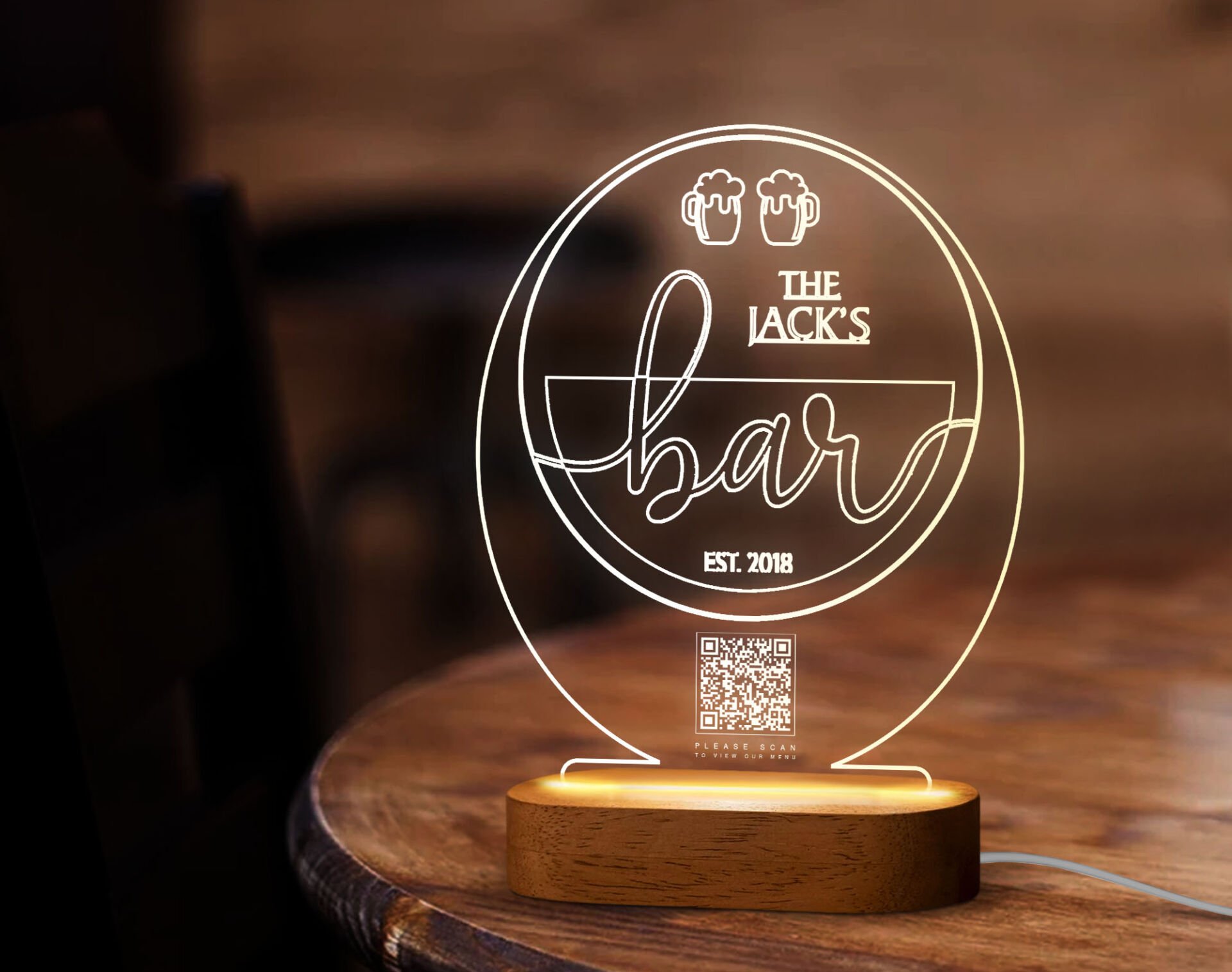 BK Gift Restoran & Cafe & Barlara Özel Led Lamba QR Kod Menü, Işıklı QR Menü, QR Kodlu Masa Dekoru, Işıklı Pleksi Biblo-7