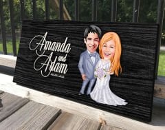 BK Gift Kişiye Özel Sevgililer Karikatürlü Antik Siyah (Ebony) Ahşap Tabela-104, Dekoratif Tabela, Rustik Ev Dekorasyonu, Duvar Dekoru