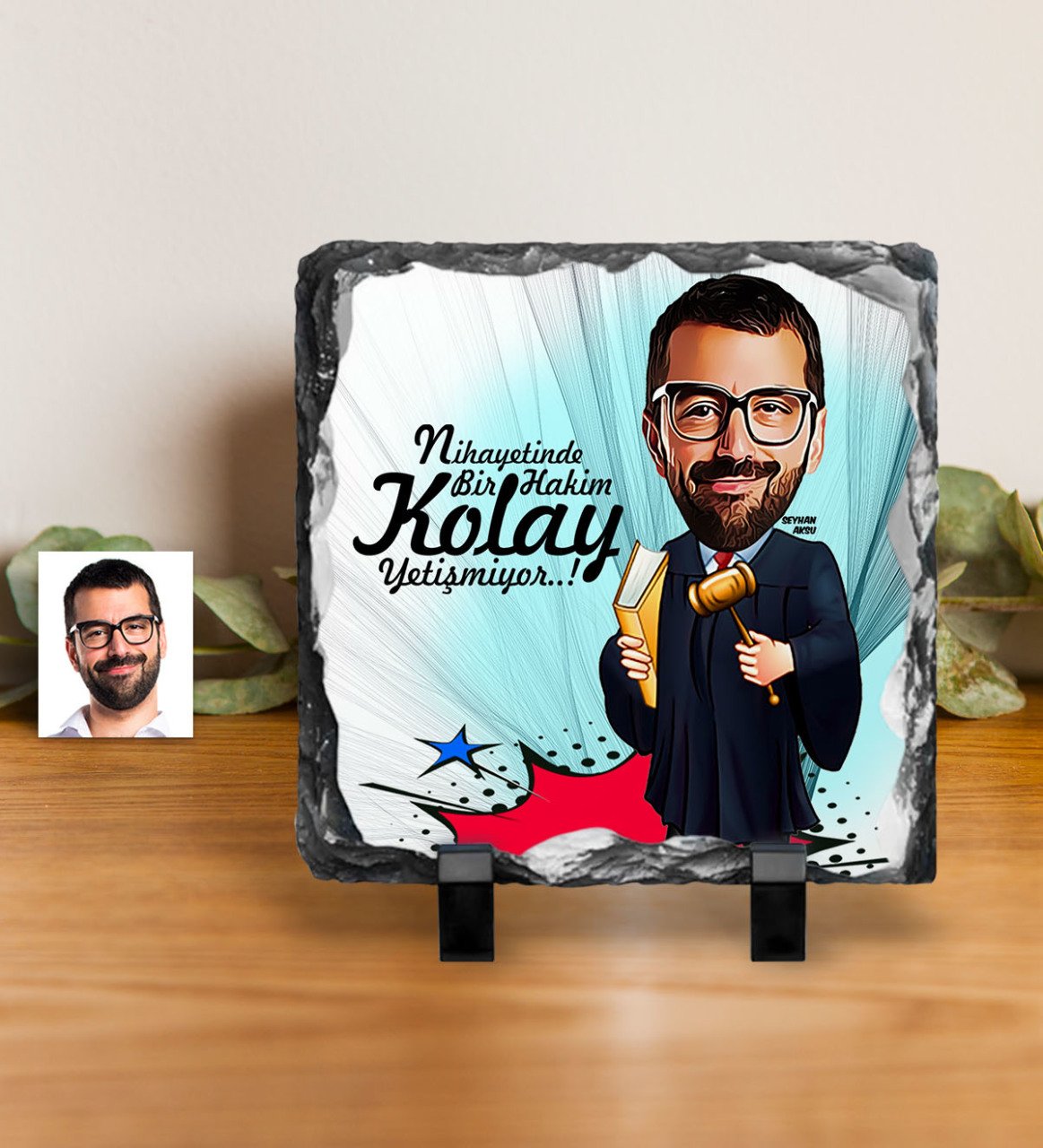 Kişiye Özel Bay Hakim Karikatürlü Dekoratif Doğal Taş - 1