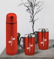 BK Gift Kişiye Özel Deri Çantalı Kırmızı Seyahat Termosu ve İkili Termos Mug Hediye Seti - 6