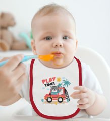 BK Kids Play Time Tasarımlı Kırmızı Bebek Mama Önlüğü-1