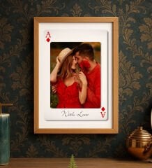 BK Gift Kişiye Özel Aşkımızın Ası Fotoğraflı İskambil Tasarımlı Ahşap Çerçeveli Tablo-2 40x25cm, Sevgiliye Hediye, Eşe Hediye