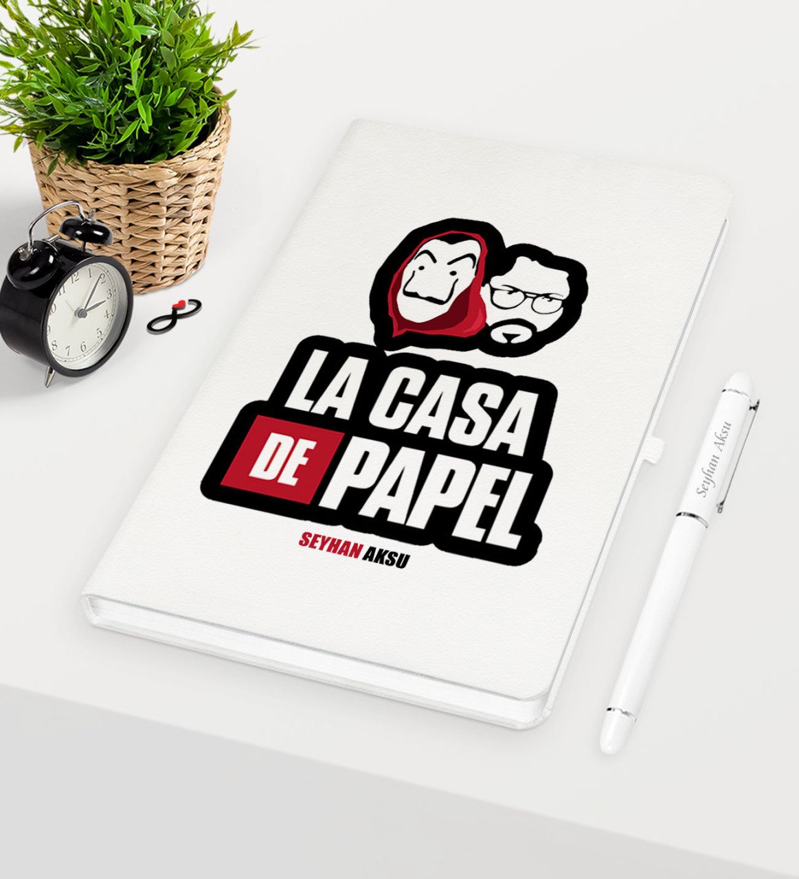 Kişiye Özel La Casa De Papel Beyaz Defter Kalem Seti - 18