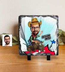 Kişiye Özel Bay Rodeocu Karikatürlü Dekoratif Doğal Taş