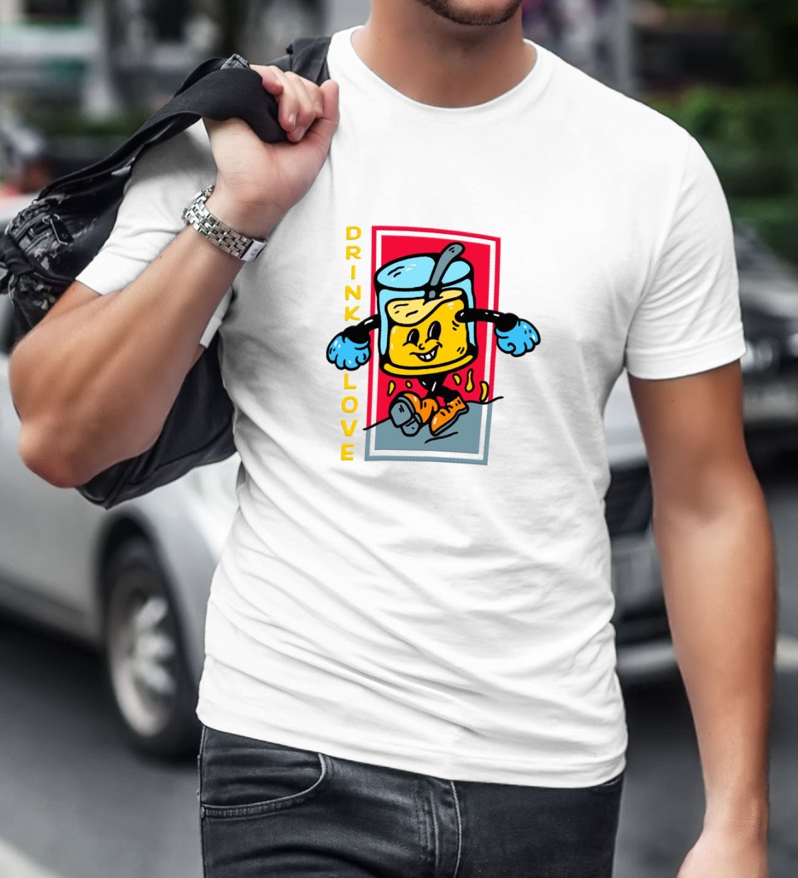BK Gift Drink Love Tasarımlı Beyaz T-Shirt-1