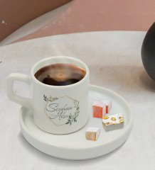 Kişiye Özel Sunum Tabaklı Çiçek Tasarımlı Türk Kahvesi Fincanı Model 11