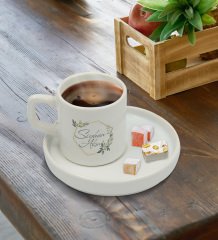 Kişiye Özel Sunum Tabaklı Çiçek Tasarımlı Türk Kahvesi Fincanı Model 11