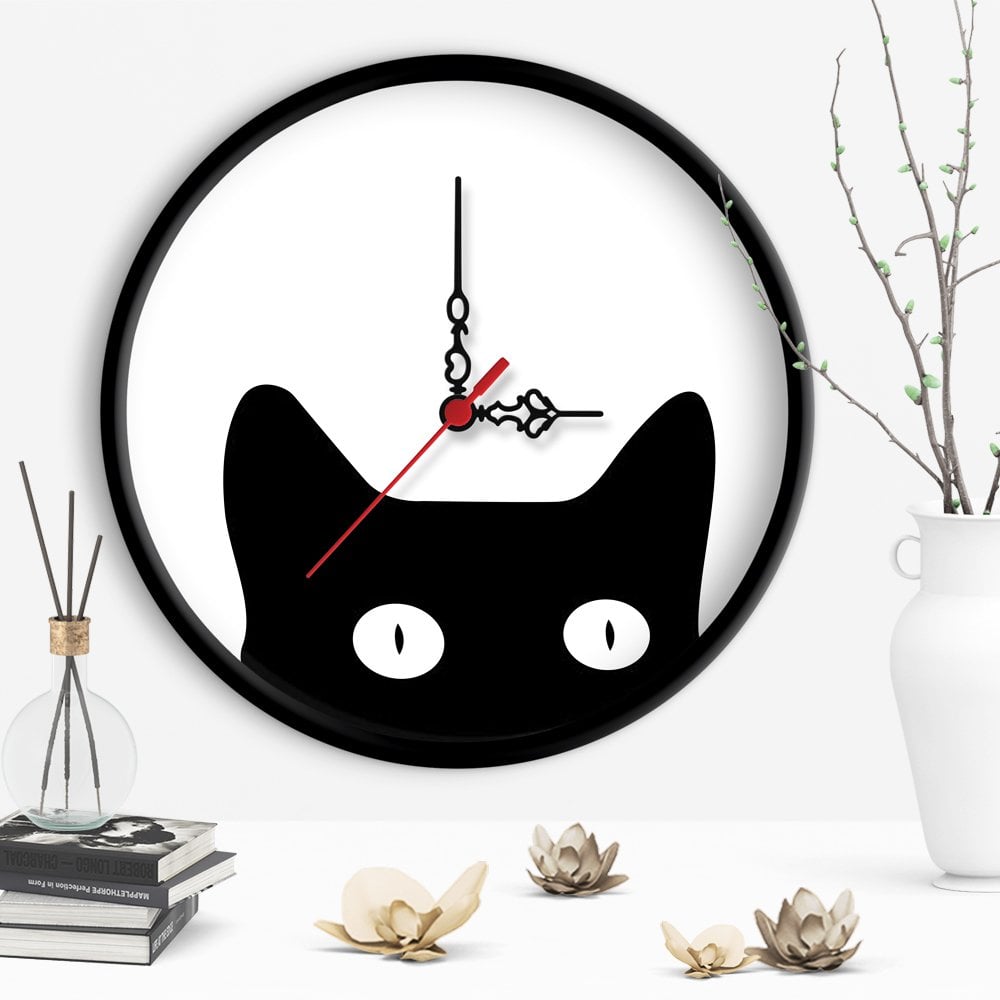 Dekoratif Kedi Tasarımlı Ahşap Duvar Saati - 1