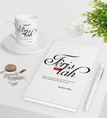 Kişiye Özel Mânâ Feriştah Beyaz Defter Kalem Türk Kahvesi Fincanı Seti-1