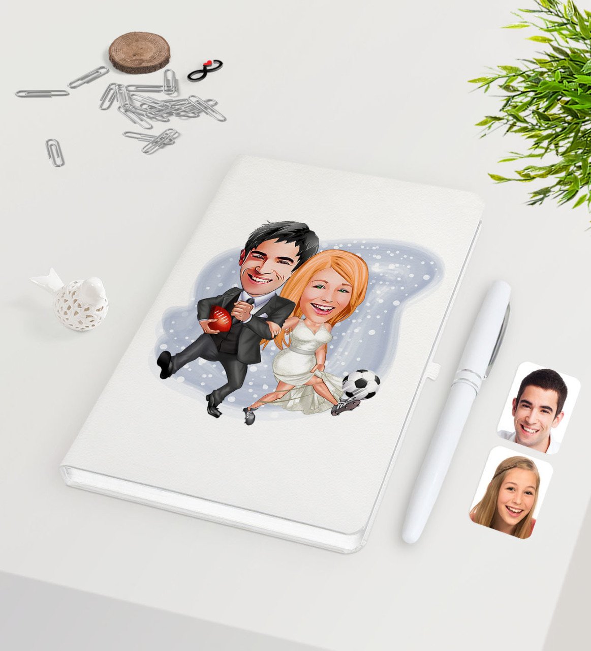 Kişiye Özel Sevgililer Karikatürlü Beyaz Defter Kalem Seti-15